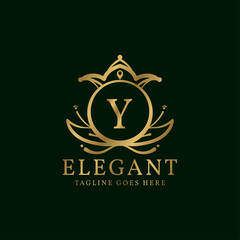 letter Y elegant leaves and crown crest vector logo design