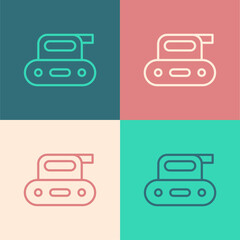 Pop art line Electric planer tool icon isolated on color background. Vector