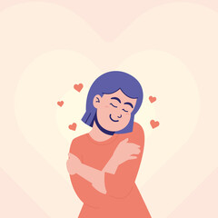 Woman hugging Herself show self love