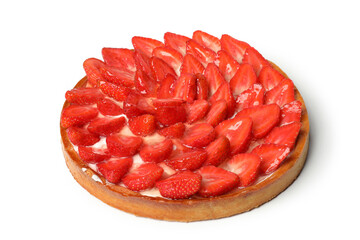 Delicious strawberry pie isolated on white background