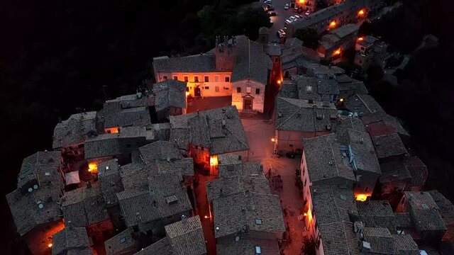 Aerial view of Calcata Vecchia village in the province of Viterbo, Italy