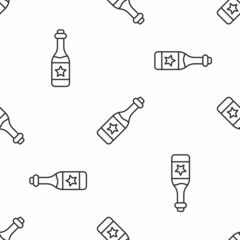 Grey line Champagne bottle icon isolated seamless pattern on white background. Merry Christmas and Happy New Year. Vector