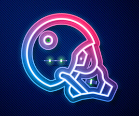 Glowing neon line Modern pilot helmet icon isolated on blue background. Vector