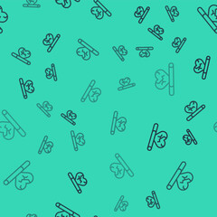 Black line Heart disease and death caused with smoking icon isolated seamless pattern on green background. Vector