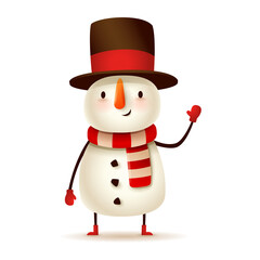 Christmas character - Cheerful Snowman. Vector illustration of snowman on white background. Isolated.