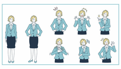 スーツを着た女性のリアクションセット