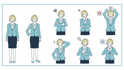 スーツを着た女性のリアクションセット