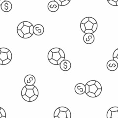 Grey line Soccer football ball icon isolated seamless pattern on white background. Sport equipment. Vector