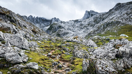 Stunning mountain scenary with beautiful color combination. Picos de Europa from "Refugio de Vegarrendonda"