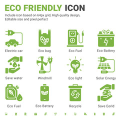 Fototapeta premium Eco icon set design flat style isolated on white background. Vector icon environment, ecology, eco friendly, green technology sign symbol concept for energy, nature, mobile app, website and project