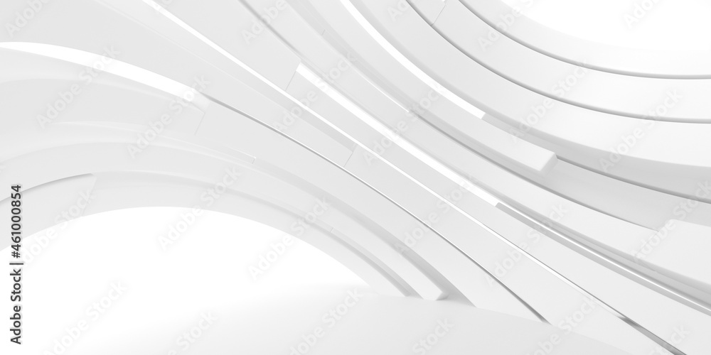 Poster abstract white background with circle lines, architectural wallpaper. 3d rendering.