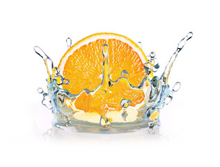 orange splash water isolated on a white background, 3d rendering - 461000838