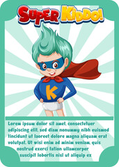 Character game card template with word Super Kiddo