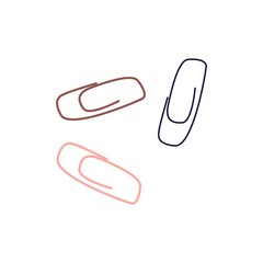 Obraz premium Paper clips of different colors. Plastic and rubber paperclips. School stationery. Flat vector illustration isolated on white background