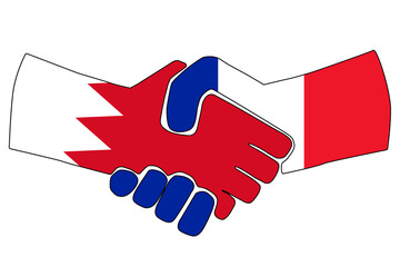 Handshake of countries with wavy flags. Business partnership connection concept of the Bahrain and France. Trade cooperation, Political relations friendship and peace. illustration.