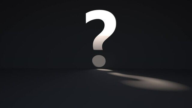Exclamation sign breaks question mark. 3D render animation A game of shadows. A window with penetrating rays. Contrast light. loop