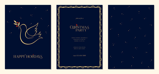 Fototapeta na wymiar Holidays cards with Christmas Dove, bird, modern frame and background. Universal artistic templates.