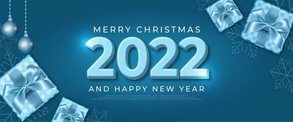 Happy new year 2022 realistic banner with christmas element decoration