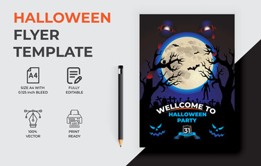 Halloween Party Flyer Design Template For Happy Halloween