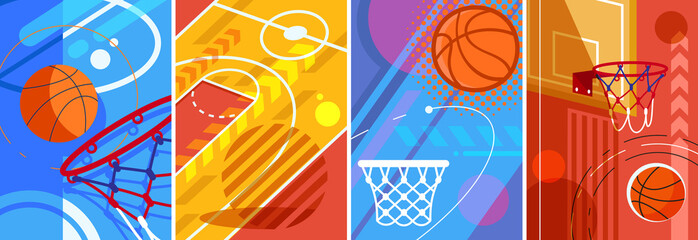 Collection of basketball posters. Placard designs in flat style.