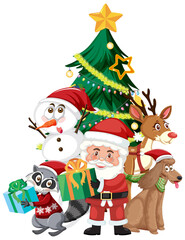 Santa Claus with Snowman and Christmas tree