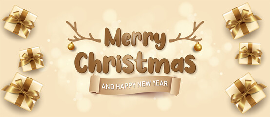 Fototapeta na wymiar Merry christmas and happy new year greeting with gift boxes