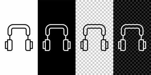 Set line Headphones icon isolated on black and white, transparent background. Earphones. Concept for listening to music, service, communication and operator. Vector