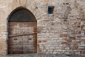 Fototapeta na wymiar Old Medieval Door of Nocera Umbra, Italy