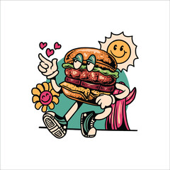 chill burger cartoon vector design