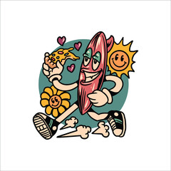 happy surfing cartoon vector design