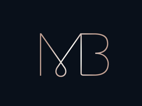 MB monogram logo.Typographic signature icon.Letter m and letter b.Lettering sign isolated on dark fund.Wedding, fashion, beauty alphabet initials.Elegant, luxury style.