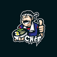 Chef mascot logo design vector with modern illustration concept style for badge, emblem and t shirt printing. Smart chef illustration.