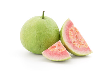 Pink guava fruits isolated on white background with clipping path.