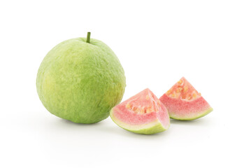 Pink guava fruits isolated on white background with clipping path.