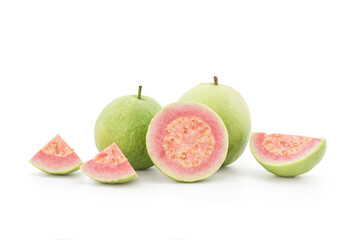 Pink guava fruits isolated on white background with clipping path.