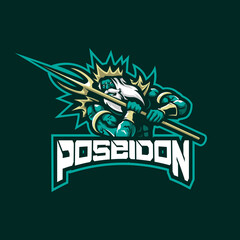 Poseidon mascot logo design vector with modern illustration concept style for badge, emblem and t shirt printing. Angry poseidon illustration for sport team.