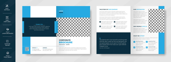 Modern corporate bi-fold business brochure design vector in A4 size. Creative Standard pamphlet, booklet design template.