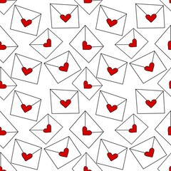 Seamless pattern with love letters and hearts on white background 