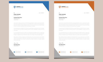 Unique simple abstract clean professional creative corporate modern business letterhead design template with blue and orange shapes.
