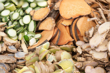 Thai herbs are sliced and fresh on natural background.