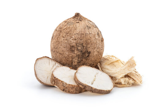 Pueraria mirifica or white kwao krua fruit and slices isolated on background.