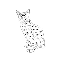 Cat. Mystical print. Starry sky. Horoscope.