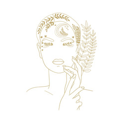 Beautiful woman. Face with tattoo. Vector illustration.