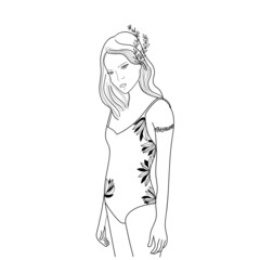 Beautiful woman. Line art. Vector illustration.
