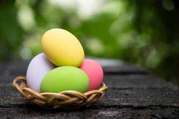 Colorful eggs on nature background.