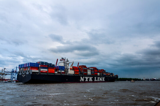 NYK LINE cargo ship at Hamburg harbor