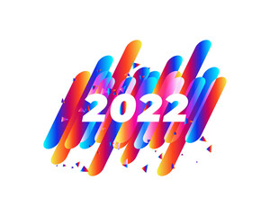 New year 2022 number on colorful abstract color paint brush strokes background. Happy 2022 new year colorful background. Vector illustration EPS10.