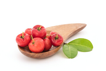 Acerola Cherry fruits isolated on white background.