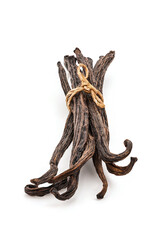 Dried vanilla pods isolated on white background with clipping path.