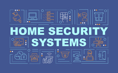 Home protection systems word concepts banner. Protection tools. Infographics with linear icons on blue background. Isolated creative typography. Vector outline color illustration with text